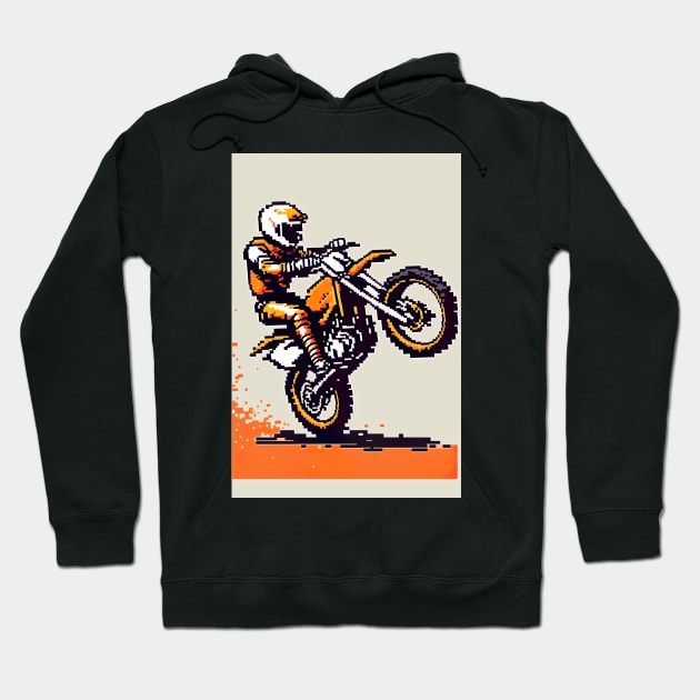 Dirt bike sweet wheelie - pixel art style orange and tan Hoodie by KoolArtDistrict